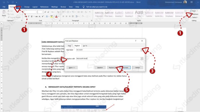 Word kata mengganti sama semua